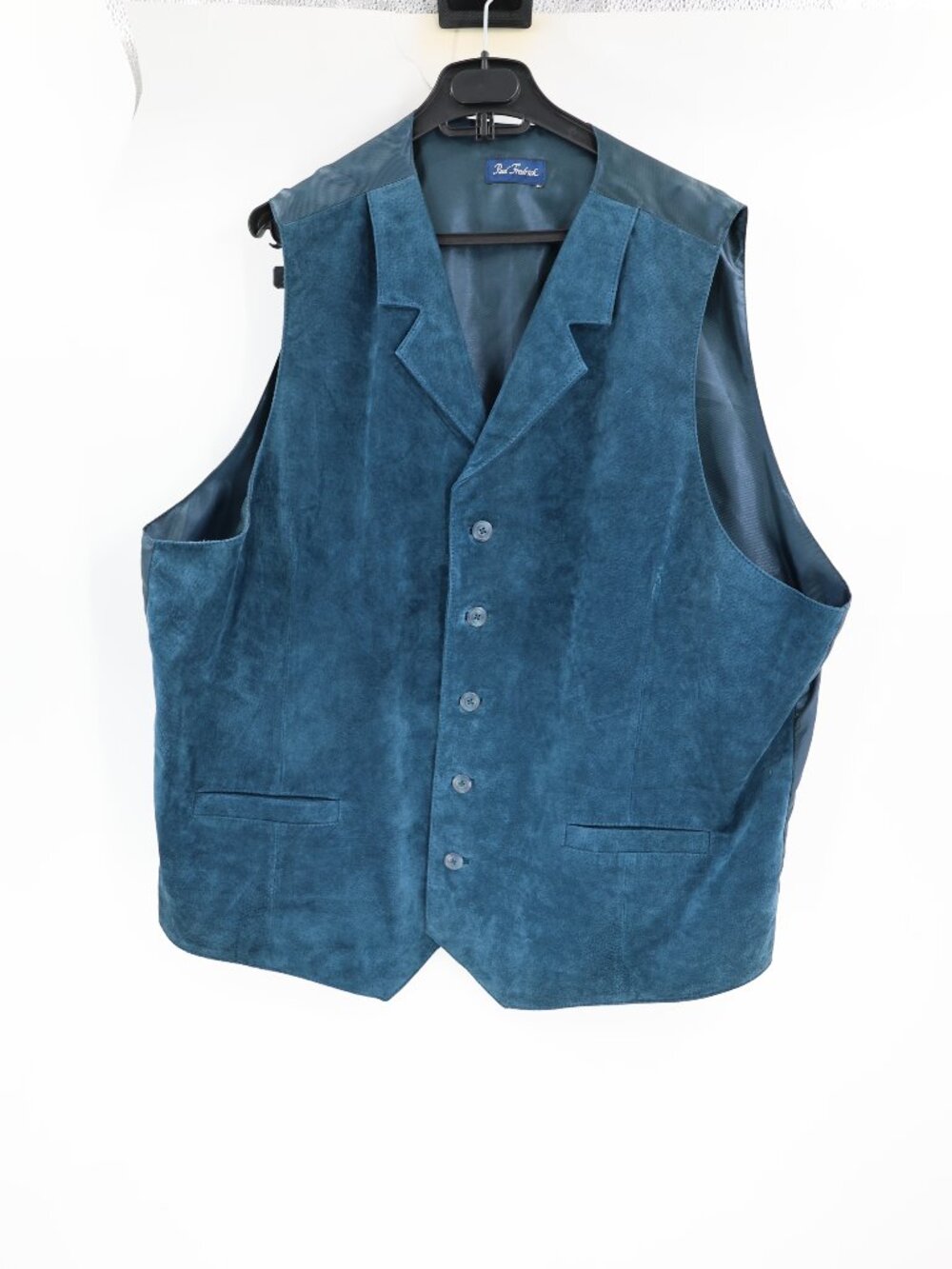 Paul Fredrick Vest Men's 2XL suede Leather Western Collared Waistcoat Blue gilet